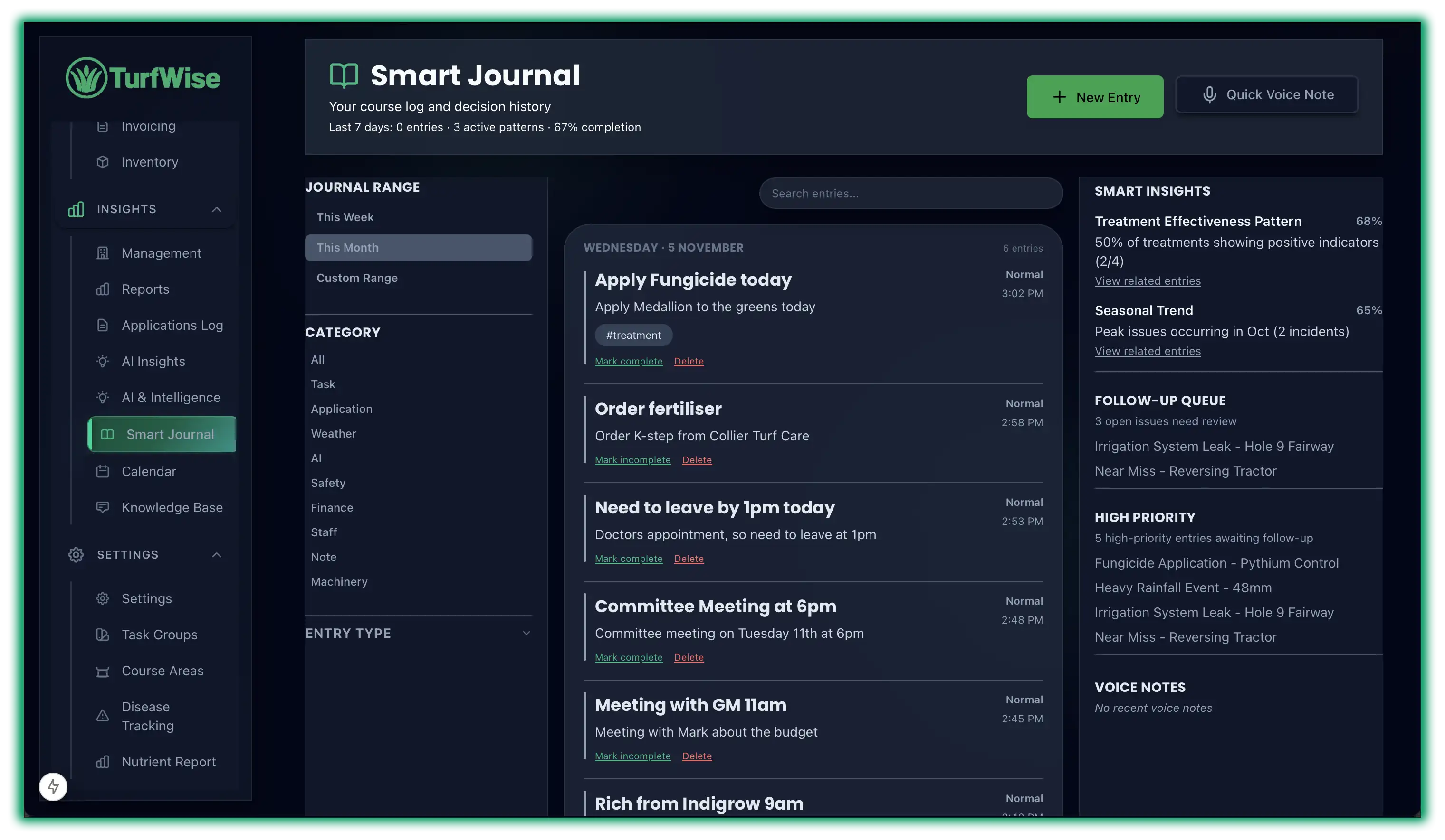 Smart Journal Interface