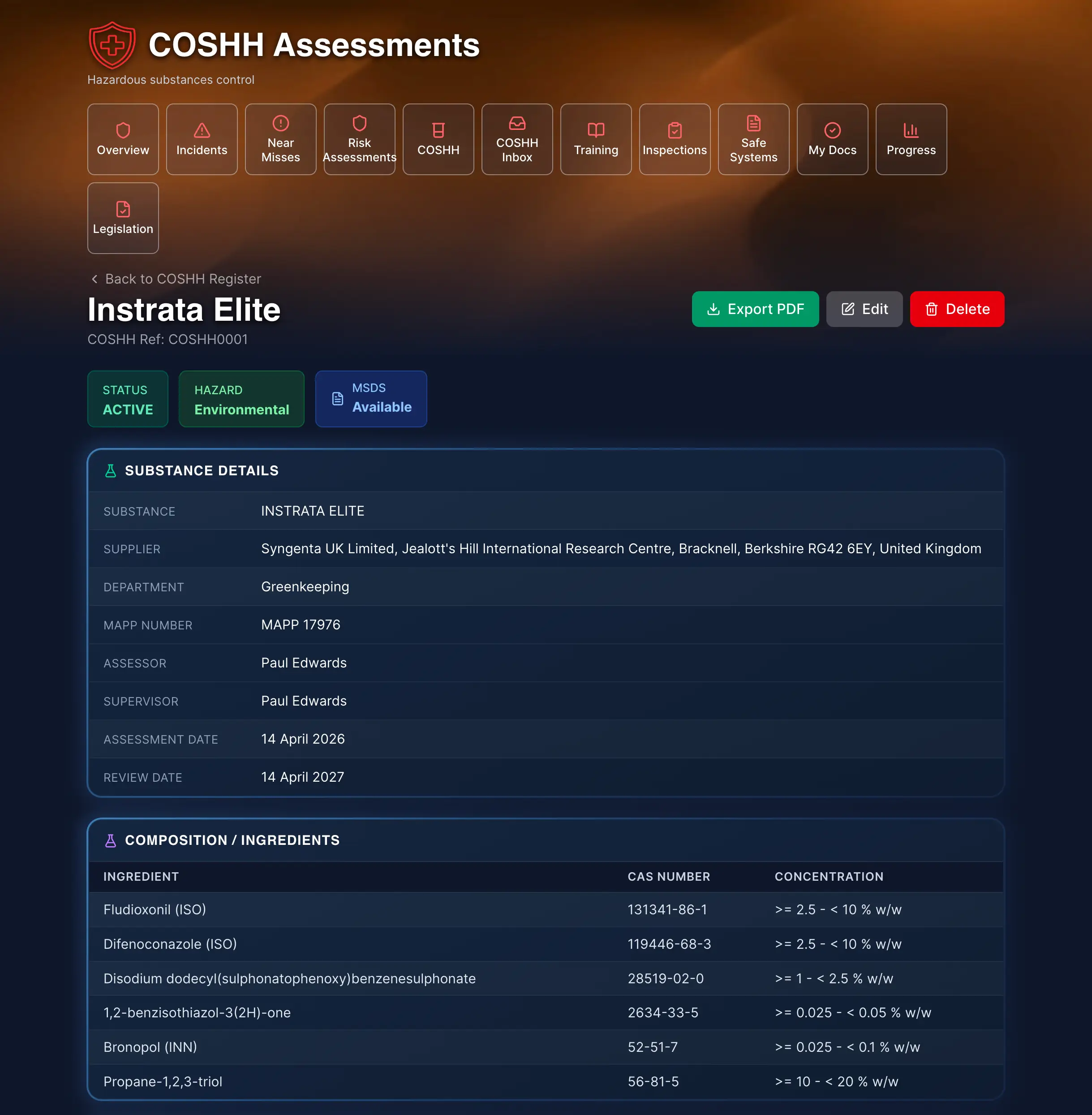 Compliance & Liability — detail view