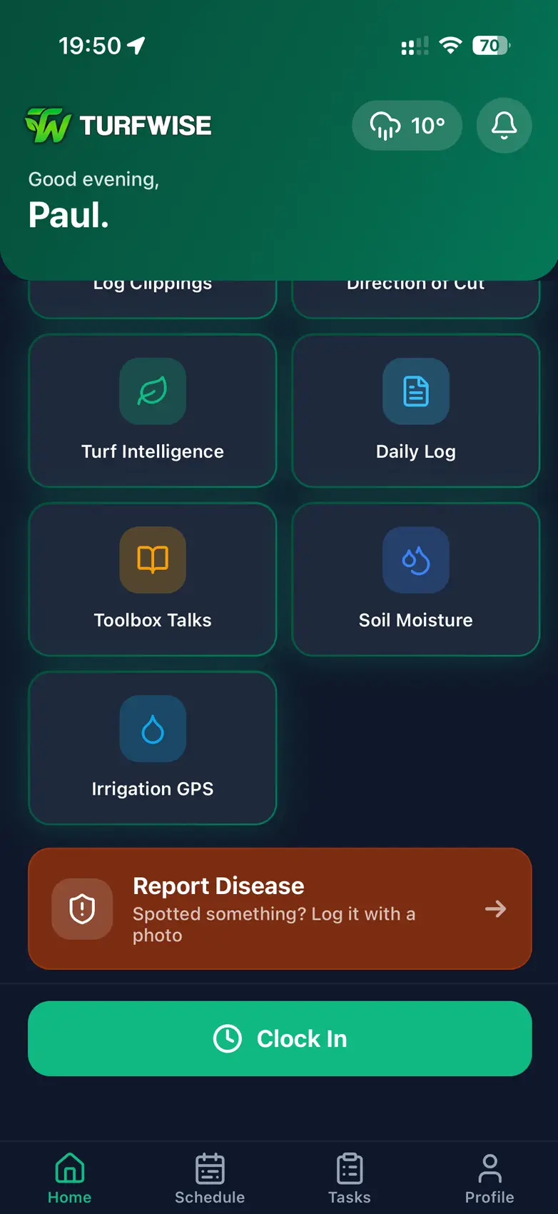 TurfWise mobile app — screen 2 of 9